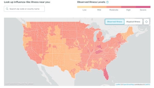 Map of influenza-like illnesses in the United States